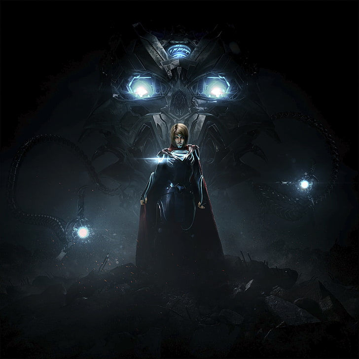 Injustice 2, Supergirl, illuminated, night, sculpture, human representation, HD wallpaper