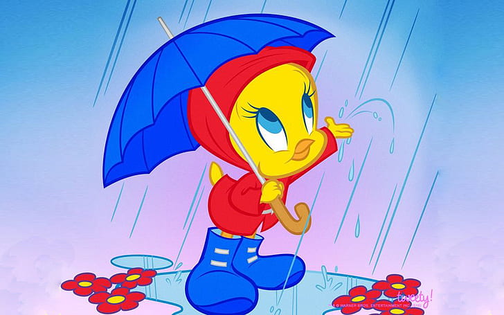 Looney Tunes Pictures Tweety Bird Spring Rain Umbrella Hd Desktop Wallpaper 1920×1200