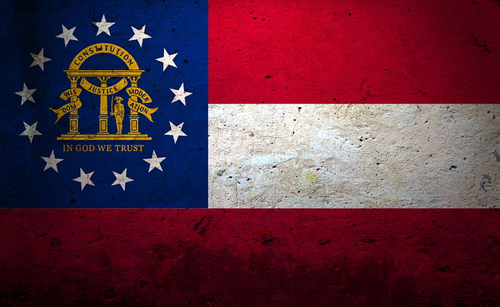 Grunge Flag Of Georgia (US State), red, white, and blue flag, HD wallpaper