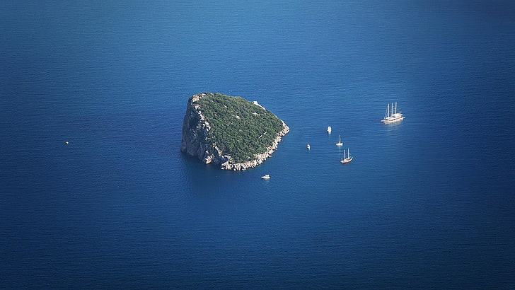 white boats, nature, landscape, minimalism, water, sea, island