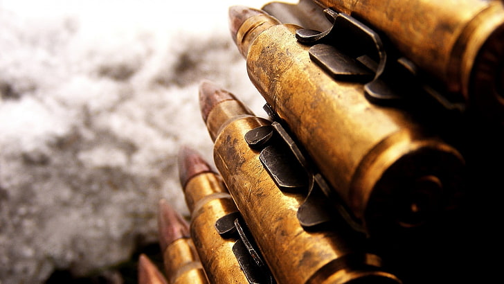 gold bullet lot, brass-colored bullets close-up photography, ammunition, HD wallpaper