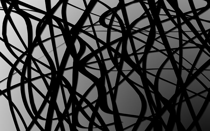 black scribble on gray background, monochrome, abstract, gradient, HD wallpaper
