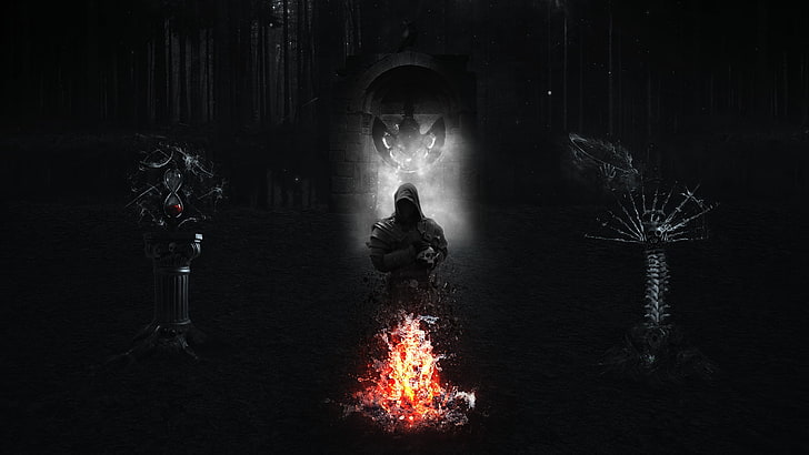 game wallpaper, fire, black, dark, hourglasses, reaper, Grim Reaper