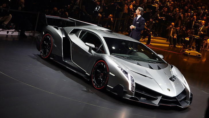 silver sports coupe, Lamborghini Veneno, car, land Vehicle, luxury, HD wallpaper