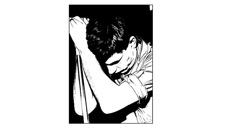 Ian Curtis, Joy Division, music, microphone, one person, copy space