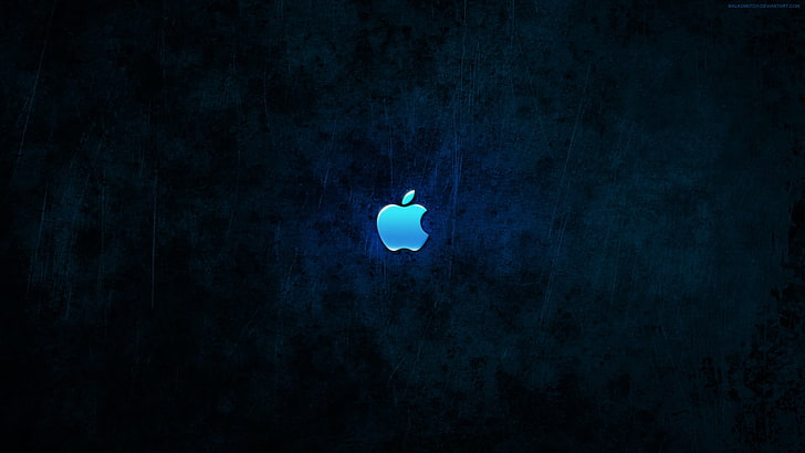 Apple Logo, dark, Apple Inc., blue, cyan, blue background, night, HD wallpaper