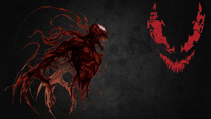 Spider-Man, Carnage, symbols, red, motion, creativity, one person