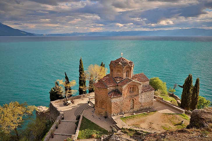 lake, Church, Ohrid, Lake Ohrid, Church of Saint John at Kaneo, HD wallpaper