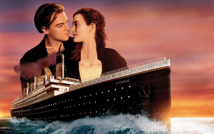 Titanic Leonardo Dicaprio and Kate Winslet, Movie, sea, people