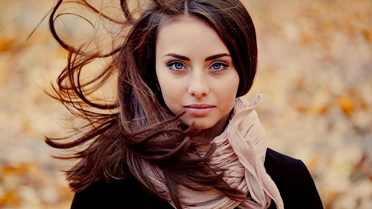 women, model, brunette, women outdoors, blue eyes, Ann Nevreva, HD wallpaper