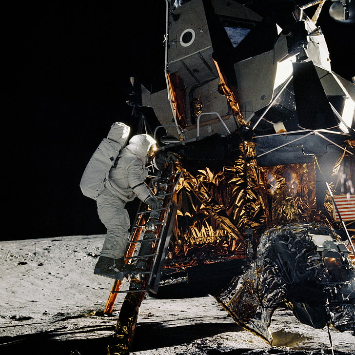 Moon, Apollo, astronaut, metal, machinery, full length, nature, HD wallpaper