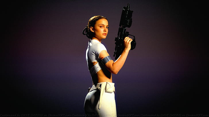 woman holding black assault rifle, Natalie Portman, Padmé Amidala, HD wallpaper
