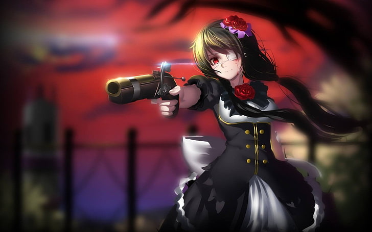 female anime character holding gun clip art, Date A Live, Tokisaki Kurumi, HD wallpaper