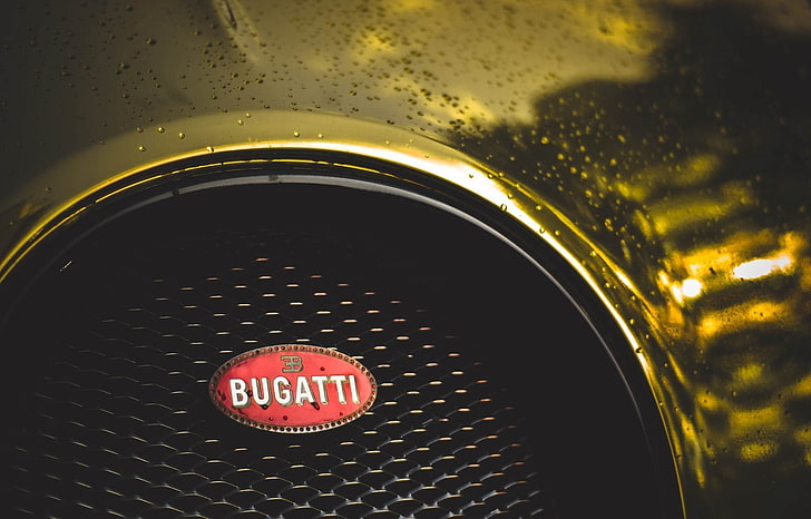 bugatti logo, water drops, supercar, cars, Vehicle, text, western script