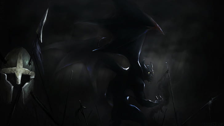 Balanar, Night stalker, Dota 2, Art, black background, smoke - physical structure