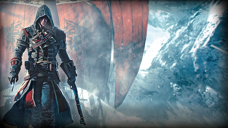 Assassin's Creed wallpaper, snow, weapons, ship, ice, hands, hood, HD wallpaper