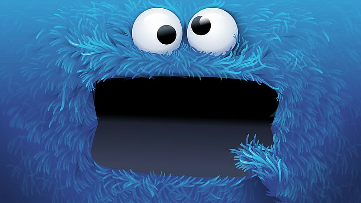 eyes, Cookie Monster, face, blue, artwork, HD wallpaper