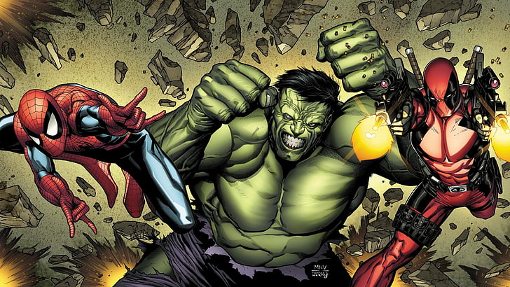 Marvel Deadpool, Spider-Man, and Hulk wallpaper, Marvel Comics