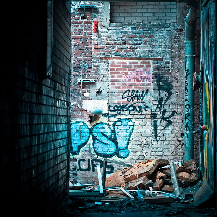 abandoned, art, brick wall, broken, dilapidated, dirty, ghetto