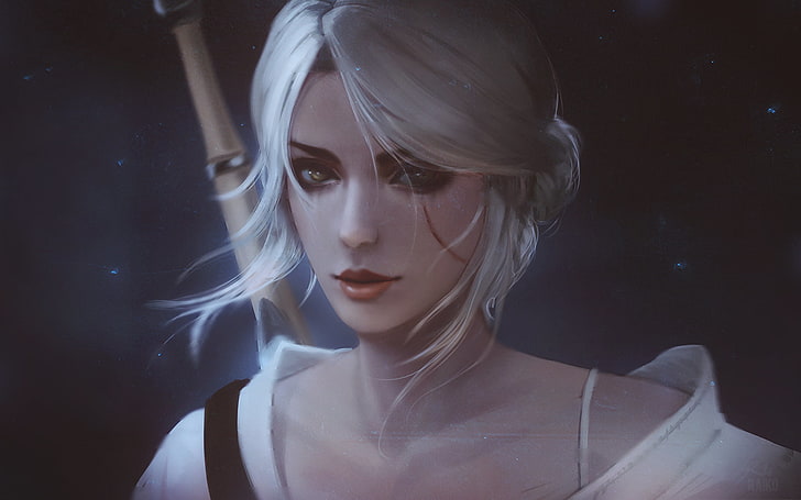 white haired female anime character illustration, fan art, portrait, HD wallpaper
