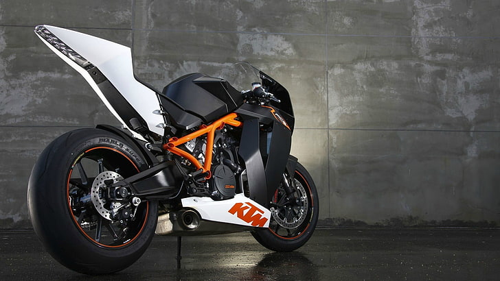 black, white, and orange sports bike, motorcycle, KTM, KTM RC8, HD wallpaper