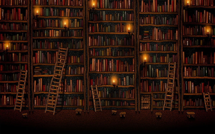 bookshelf filled with books, library, artwork, publication, education, HD wallpaper