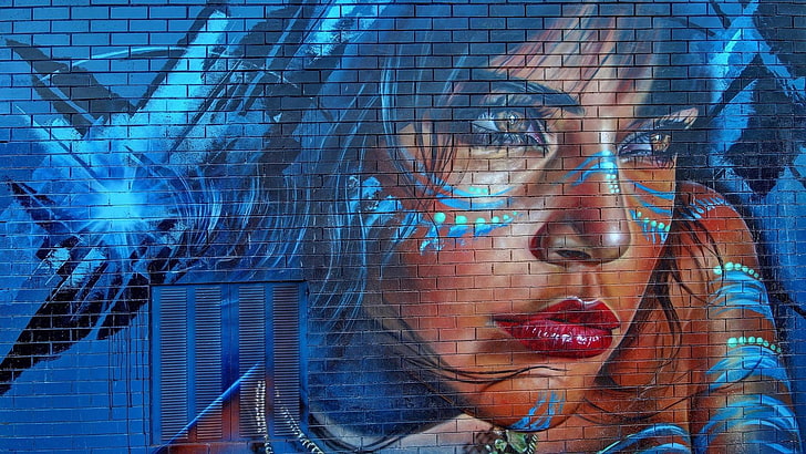 blue, art, graffiti, street art, painting, modern art, urban art, HD wallpaper