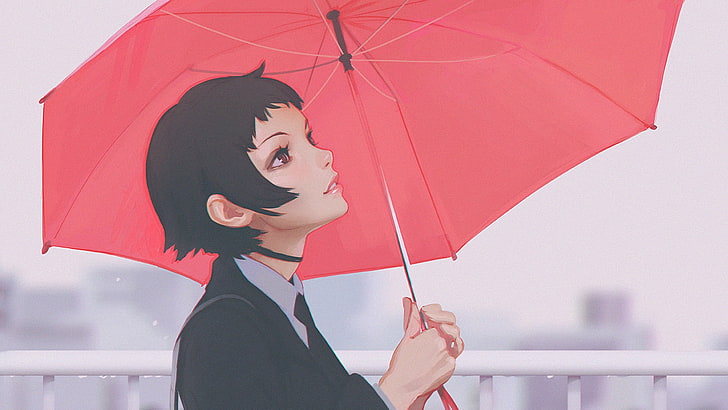 woman anime character holding umbrella wallpaper, rain, emotion