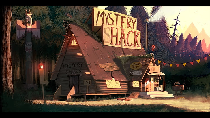 Mystery Shack artwork, Gravity Falls, architecture, transfer print