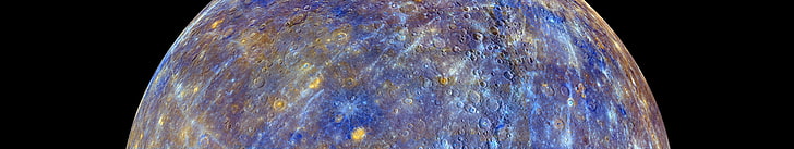 Mercury, space, NASA, blue, gold, black, MESSENGER, planet, HD wallpaper