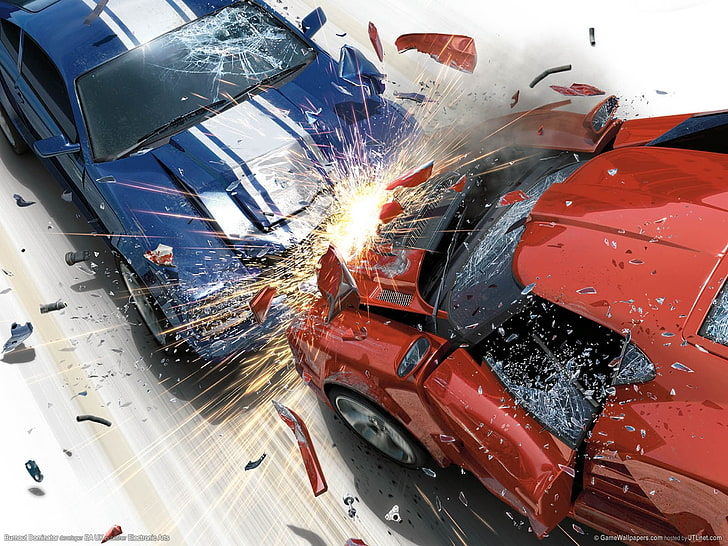 red and blue vehicles digital wallpaper, Burnout (video game)