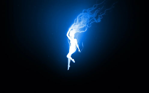 HD wallpaper: women fantasy art neon blue black white, water, underwater |  Wallpaper Flare