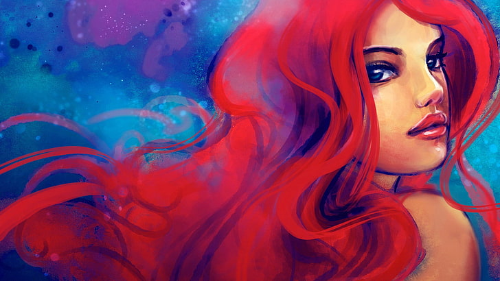 red haired woman anime character painting, artwork, redhead, women, HD wallpaper