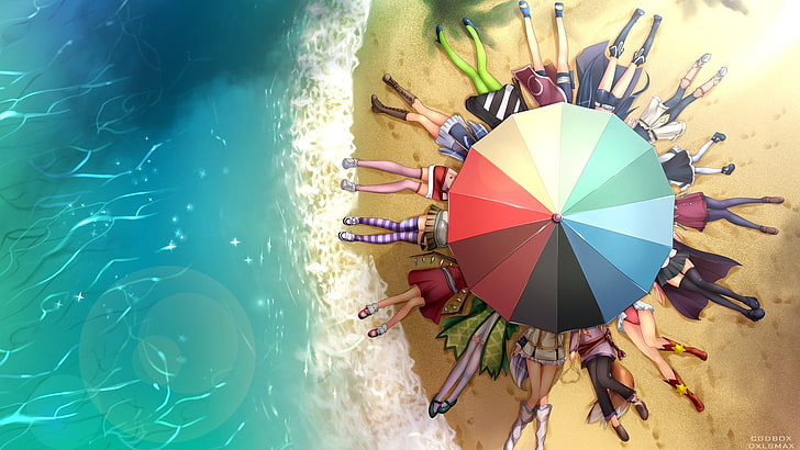 group of anime girls under beach umbrella illustration, One Piece wallpaper