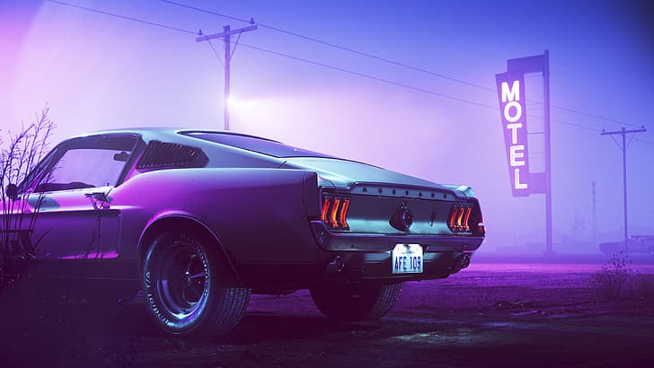 retrowave, neon, Driver, synthwave, vaporwave, Ford Mustang