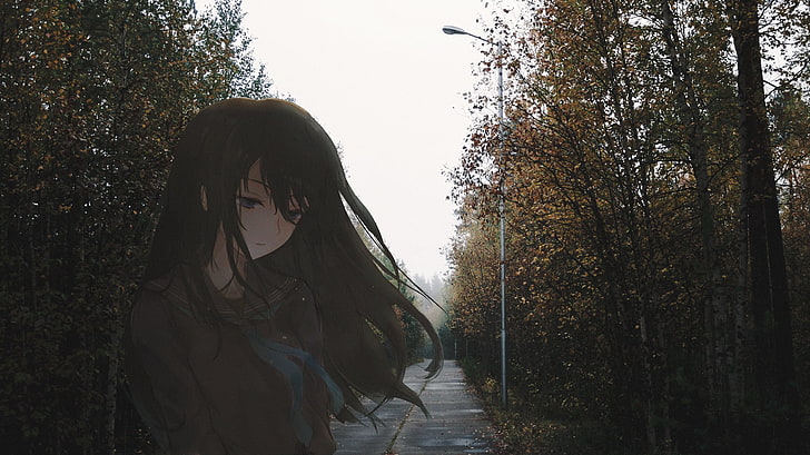 irl, 2D, anime, tree, one person, plant, lifestyles, long hair, HD wallpaper