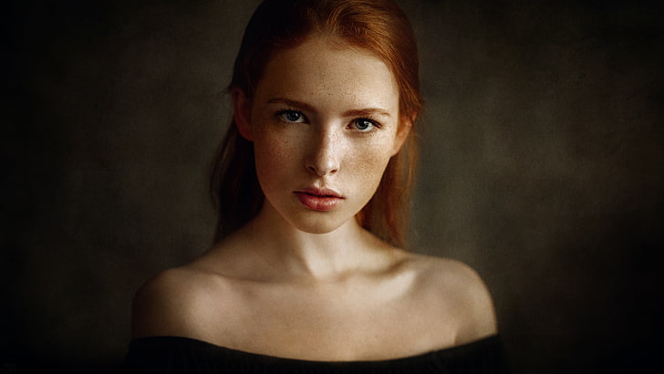 portrait, redhead, bare shoulders, women, Georgy Chernyadyev