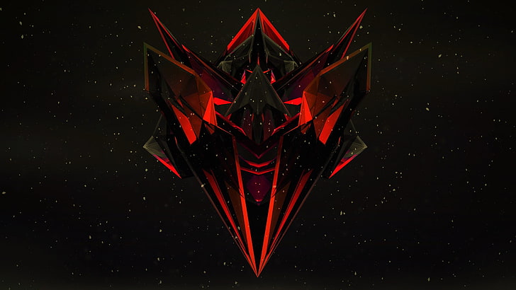 black and red logo, Justin Maller, dark, orange, abstract, 3D
