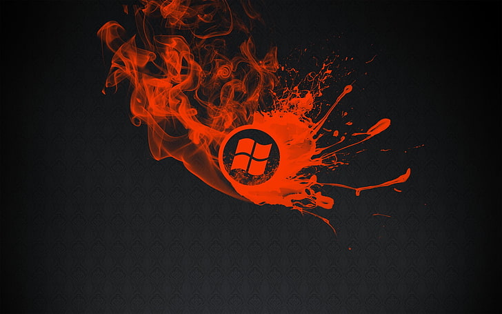 red Windows OS logo, smoke, orange color, motion, no people, studio shot