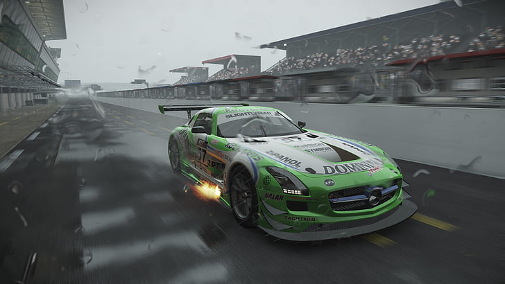 green and black rally car, Project cars, speed, sport, competition, HD wallpaper