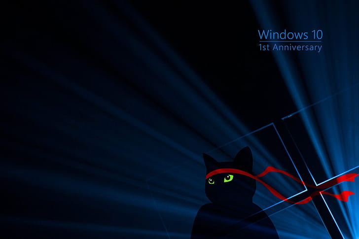 black, blue, cat, Dark, Green, red, Windows 10, Windows 10 Anniversary HD wallpaper