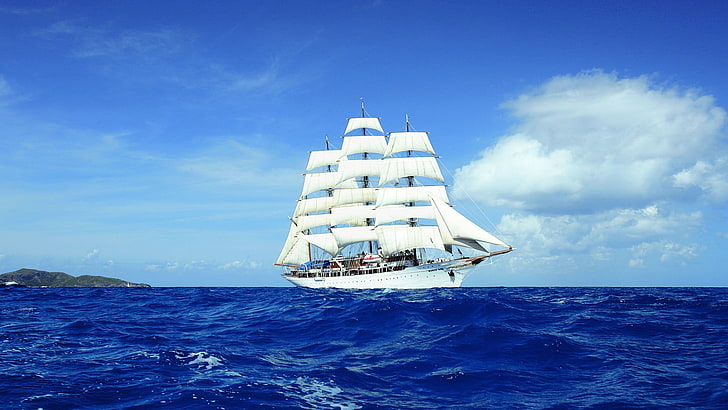 white sailing ship sailing during daytime, water, sea, waves, HD wallpaper