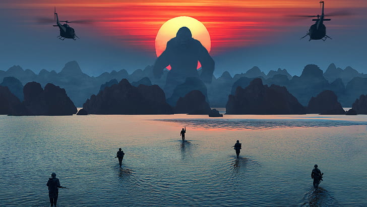 Kong: Skull Island, movies, sunset, King Kong, digital art, HD wallpaper