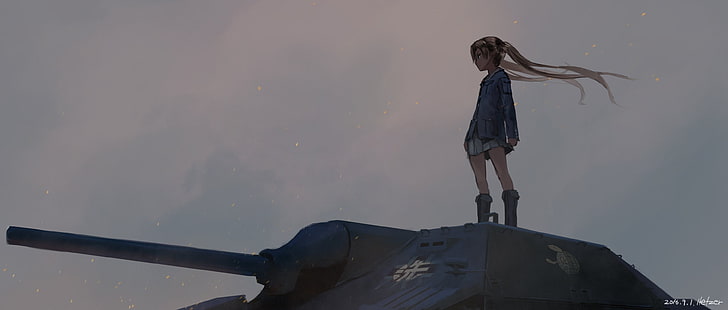 Girls und Panzer, Kadotani Anzu, Hetzer, uniform, anime girls HD wallpaper