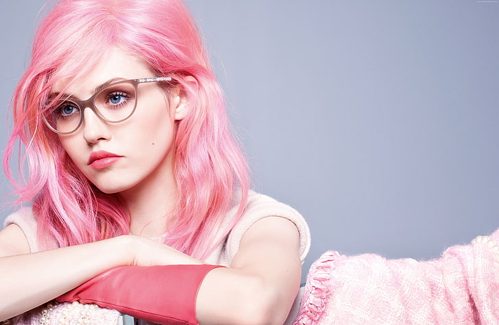 Chanel, Charlotte, fashion model, pop rock, glasses, pink, HD wallpaper