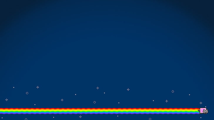 black and red laptop computer, Nyan Cat, simple background, rainbows, HD wallpaper