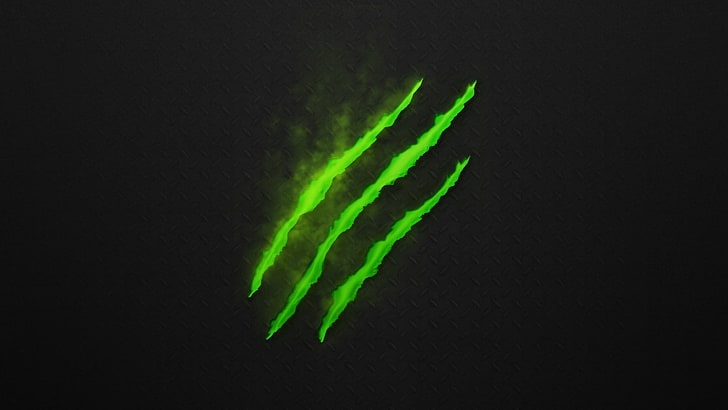 green striped logo, Monster Energy, black, texture, green background, HD wallpaper