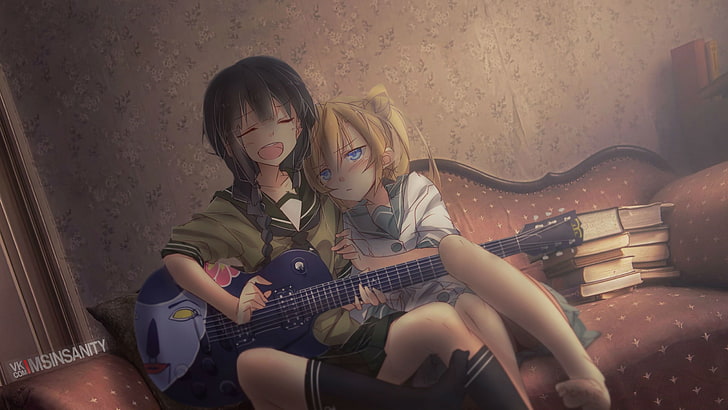 anime girls, guitar, Kitakami (KanColle), Abukuma (kancolle), HD wallpaper