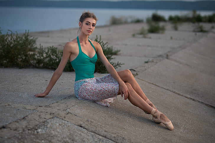 women, model, women outdoors, sitting, Dmitry Shulgin, brunette, HD wallpaper