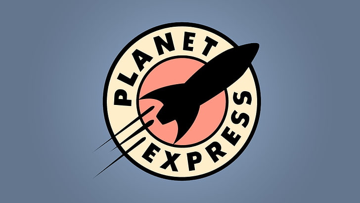 Planet Express logo, Futurama, blue, simple background, TV, digital art